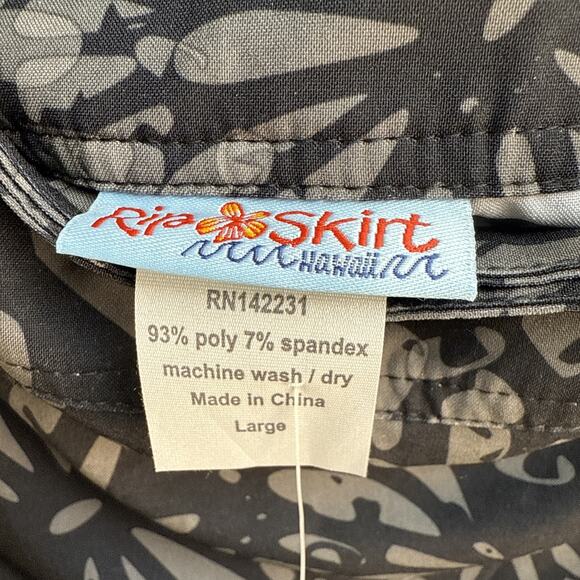 RipSkirt Hawaiian Wrap Skirt Shibori Butterfly Black & Gray Length 1 Sz L NWT - Picture 10 of 10